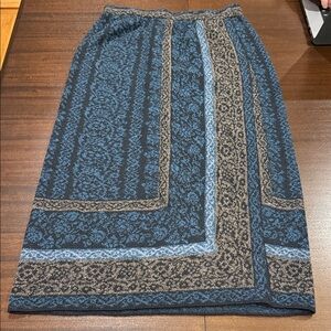 Missoni Blue and Tan Patterned Sweater Knit Faux Wrap Skirt